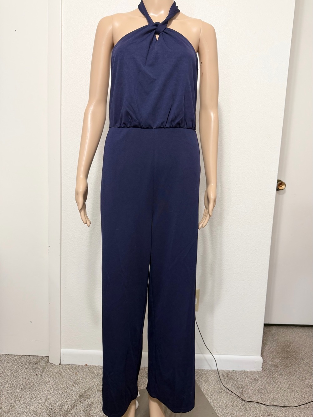NWT Grace Karin Navy Halter-Keyhole Jumpsuit Wide Leg Size Small